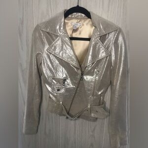 Cache metallic leather womens MOTO jacket XS